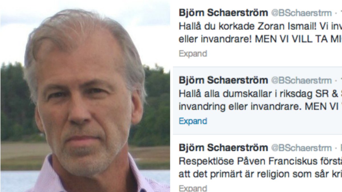 Björn Schaerström uttrycker sig bland annat kritiskt mot invandring, statsminister Fredrik Reinfeldt och påven. 